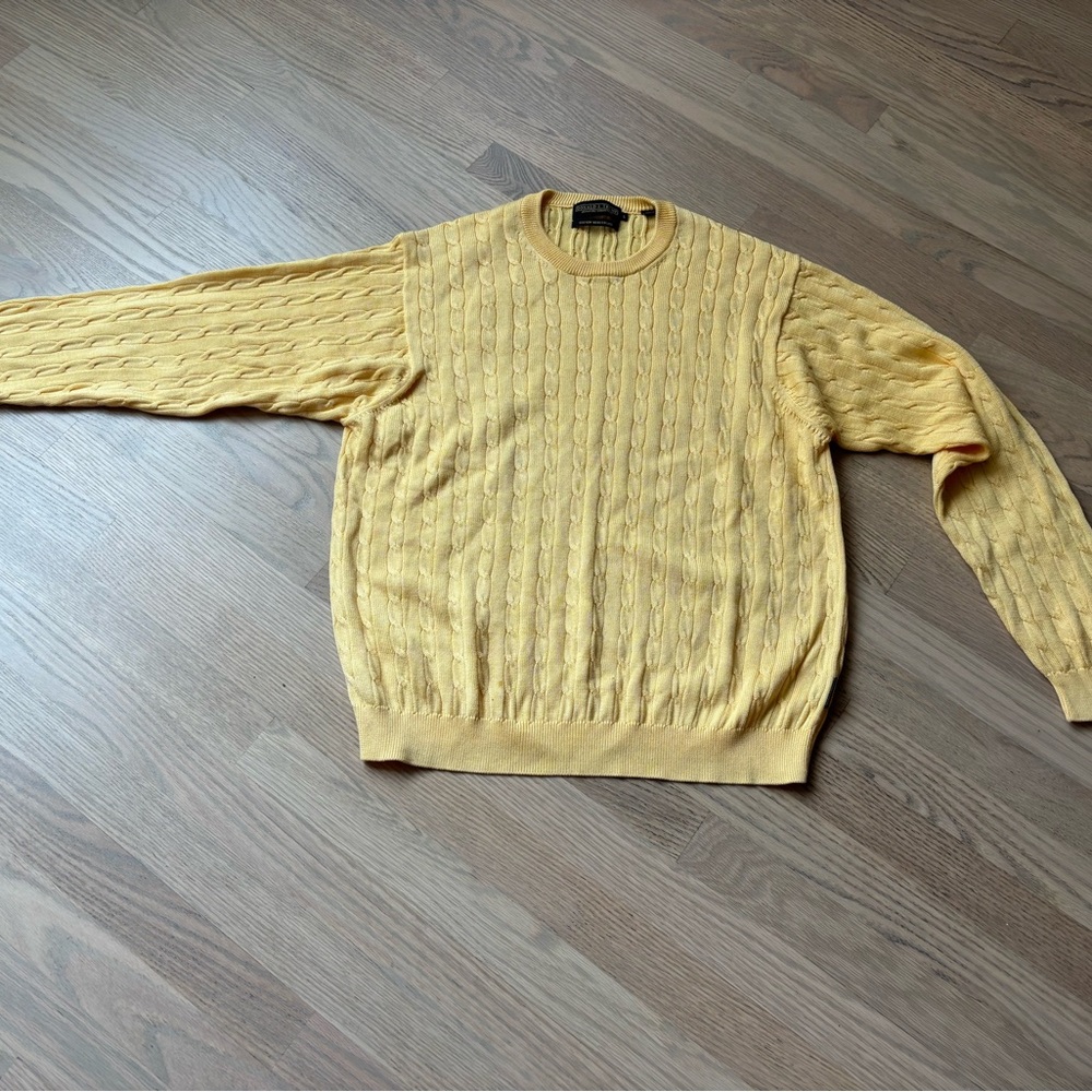 Donald Trump Collection Mercerized Cotton Men's Yellow Cable Knit Sweater Large